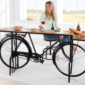 Retro consoletafel BICYCLE 195cm mangohouten fietsbartafel upcycling - 42103