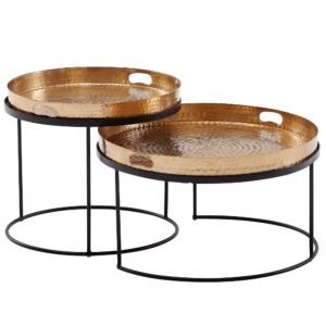 Bijzettafelset metaal zwart rond 56 cm - WL6.461