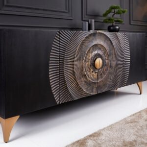 Handgemaakt dressoir GOLDEN SUNSET 180cm zwart goud mangohout - 41742