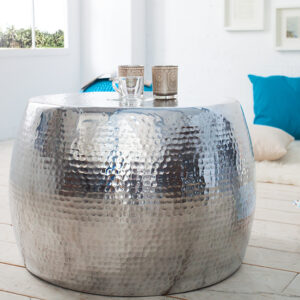 Ronde salontafel ORIENT 60cm zilver metaal aluminium gehamerd ontwerp handgemaakt - 36461