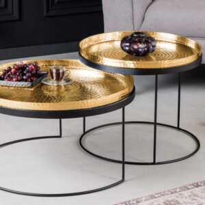 Set van 2 ronde salontafels ELEMENTS 60cm goud zwart metalen dienblad tafel bijzettafel handgemaakt - 42730