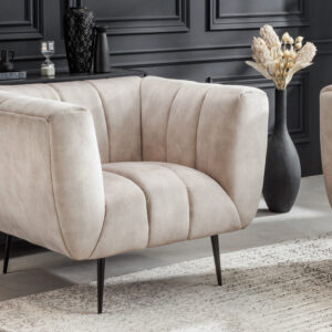 Retro fauteuil NOBLESSE 105cm champagne fluweel met decoratieve quilting - 43267