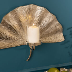 Decoratieve kandelaar GINKGO 44cm zilver handgemaakt metalen theelichtje voor aan de muur - 41782
