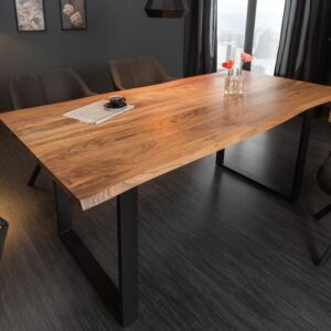 Massief houten eettafel MAMMUT 180 cm wilde acaciaboom rand industrieel design 2,6 cm tafelblad - 43469