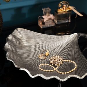 Decoratieve kom GINKGO 33cm zilver handgemaakt metaal - 41778