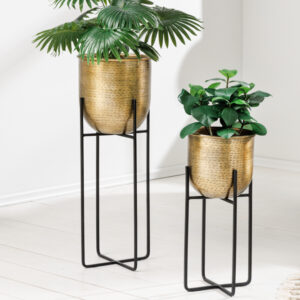 Set van 2 bloempotten UNIT 70/50cm goud zwart metaal gehamerd ontwerp - 42735