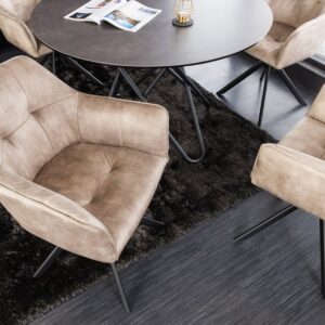 Design stoel LOFT champagne fluweel draaibaar metalen frame zwart met armleuning - 42391
