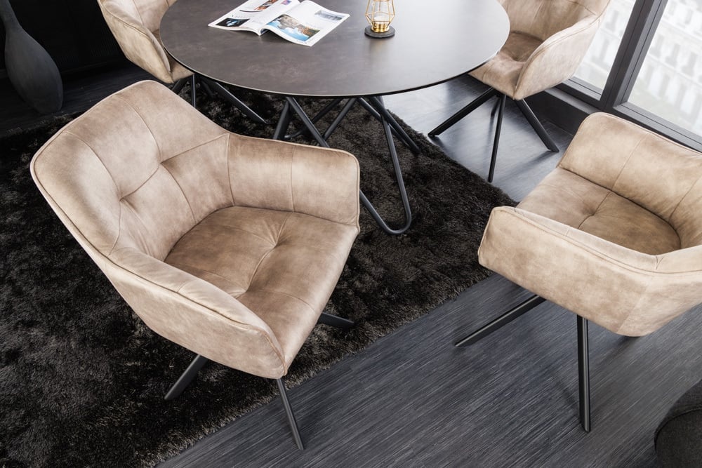 Design stoel LOFT champagne fluweel draaibaar metalen frame zwart met armleuning - 42391