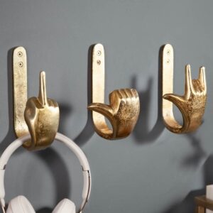 Extravagante kapstokken FINGERS goud set van 3 wandkapstokken - 40917