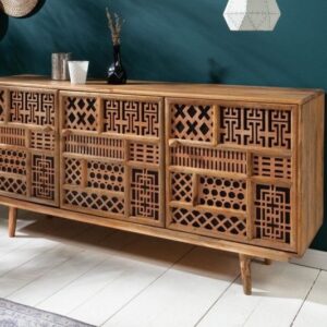 Massief dressoir MARRAKESCH 160 cm mangohout met boho-stijl decoratie - 40247