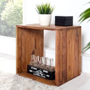 Handgemaakte bijzettafel MAKASSAR 45cm Plank met sheesham steenafwerking massief hout - 35862