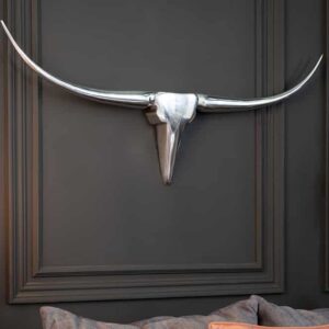 Modern design wanddecoratie BULL L 100cm zilver aluminium stierenkop - 8913