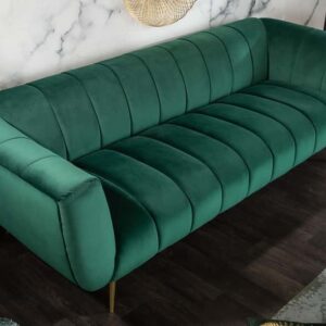 Retro 3-zitsbank NOBLESSE 225cm smaragdgroen fluweel 3-zits met decoratieve quilting - 40404