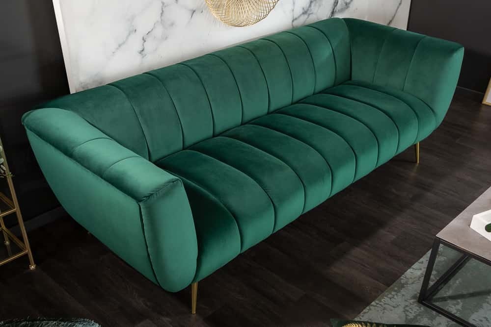 Retro 3-zitsbank NOBLESSE 225cm smaragdgroen fluweel 3-zits met decoratieve quilting - 40404