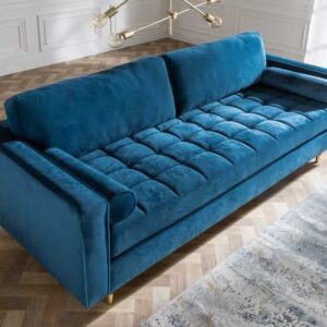 Design 3-zits loungebank COSY VELVET 220cm petroleumblauw fluwelen veerkern - 39844