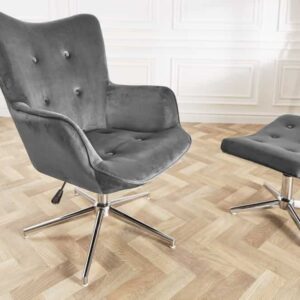 Design fauteuil MR. LOUNGER grijs chroom fluweel in hoogte verstelbaar draaibaar retro - 39511