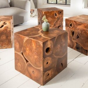 Massieve bijzettafel SQUARE 40cm teakhouten kubuskruk - 39226