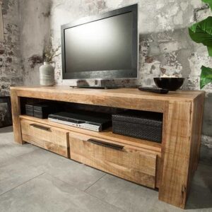 Massief tv-meubel IRON CRAFT 130cm mangohouten lowboard 2 lades - 38931