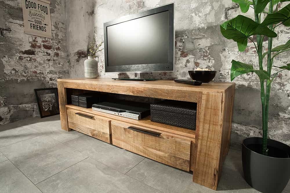 Massief tv-meubel IRON CRAFT 130cm mangohouten lowboard 2 lades - 38931