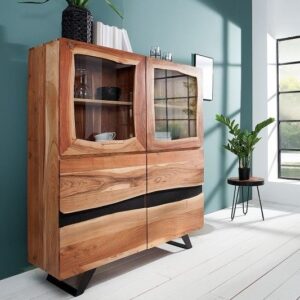 Massief dressoir AMAZONAS 140cm acacia metalen vitrinekast boomrand - 38330
