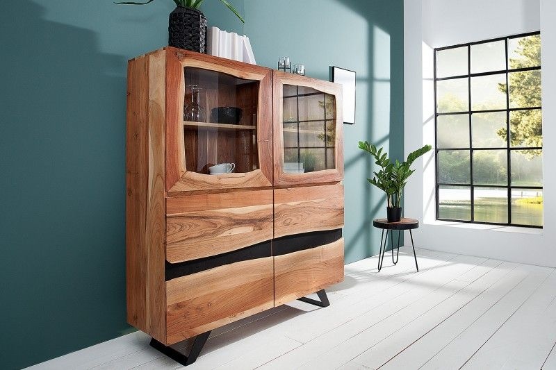 Massief dressoir AMAZONAS 140cm acacia metalen vitrinekast boomrand - 38330