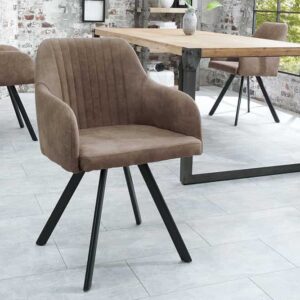 Retro design stoel LUCCA antiek taupe met quilten industrieele stijl - 38309