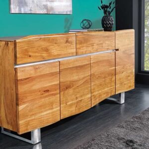 Massief boomstamdressoir MAMMUT 170cm acacia sledeonderstel van roestvrij staal - 36555
