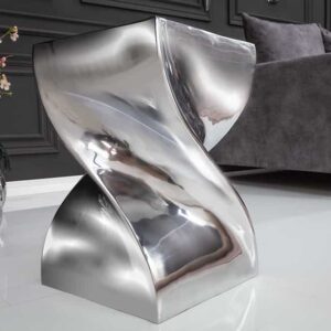 Sculpturale bijzettafel TWIST 30cm zilver gepolijst aluminium kruk modern design - 30220