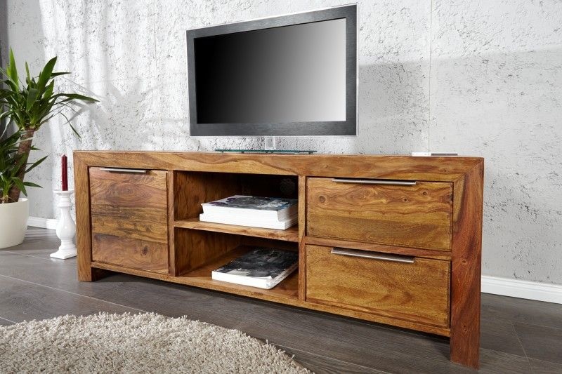 Massief tv-meubel PURE 135cm Sheesham steenafwerking lowboard palissanderhout - 22684