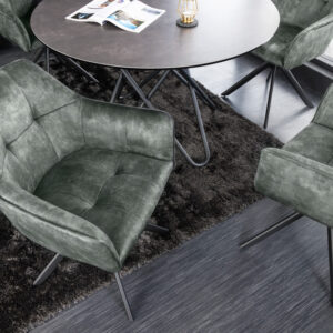 Design stoel LOFT groen fluweel draaibaar metalen frame zwart met armleuning - 42393