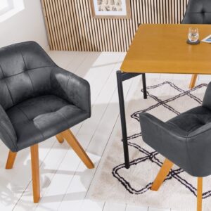 Design stoel LOFT antiek grijs draaiframe van massief beukenhout met armleuning - 42388