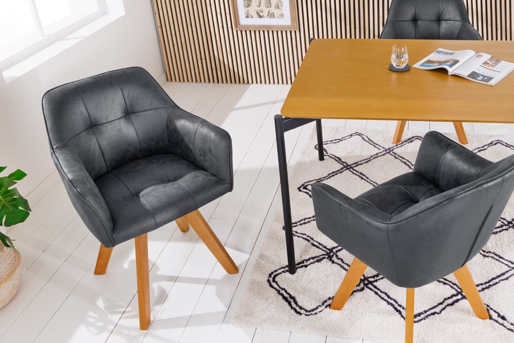 Design stoel LOFT antiek grijs draaiframe van massief beukenhout met armleuning - 42388