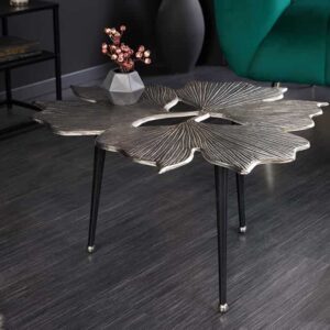 Decoratieve salontafel GINKGO LEAFS 75cm zilver handgemaakt metaal - 41792