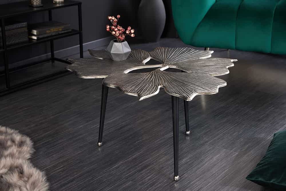 Decoratieve salontafel GINKGO LEAFS 75cm zilver handgemaakt metaal - 41792