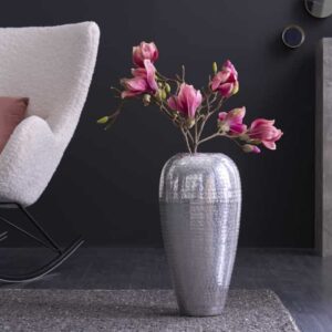 Elegante vaas ORIENTAL 50cm zilver in wild hamerontwerp - 41550
