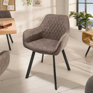 Retro stoel PALERMO taupe met armleuning en decoratieve stiksels - 39343