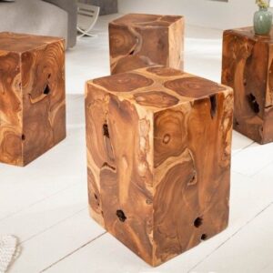 Massieve bijzettafel SQUARE 30cm teakhouten kubuskruk - 39225