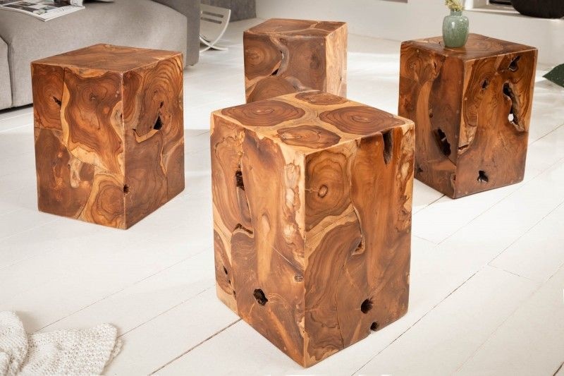 Massieve bijzettafel SQUARE 30cm teakhouten kubuskruk - 39225