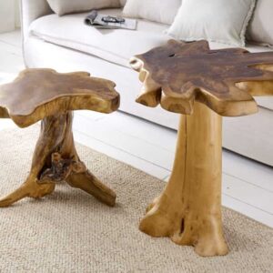 Massieve bijzettafel ROOT 60cm teak met jaarringen - 38238