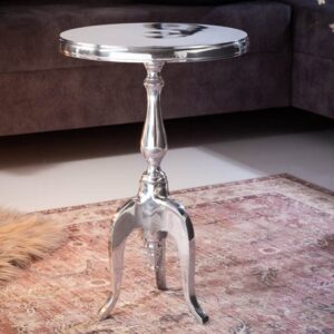 Elegante bijzettafel SAVOY 55cm zilver gepolijst statief met rond blad - 35735