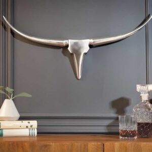 Modern design wanddecoratie BULL 75cm zilver aluminium stierenkop - 20075