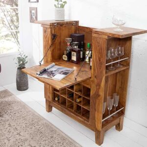 Massieve barkast MAKASSAR 85cm Sheesham steenafwerking thuisbar - 15524