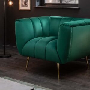 Retro fauteuil NOBLESSE 105cm smaragdgroen fluweel met decoratieve quilting - 40478