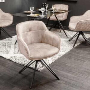 Draaibare design stoel EUPHORIA champagne grijs fluweel met armleuning metalen frame zwart - 40259