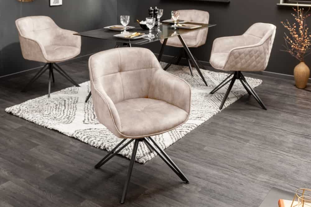 Draaibare design stoel EUPHORIA champagne grijs fluweel met armleuning metalen frame zwart - 40259