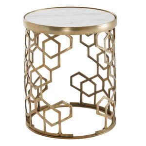 Bijzettafel Echt Marmer en Metaal 46x46x55 cm Salontafel Wit Goud | Ronde Dienblad Tafel Woonkamer Moderne | Koffietafel Woonkamertafel Hoog - WL6.629