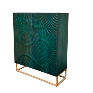 Highboard SCORPION 120 cm 3D mangohout turquoise metalen frame goud - 48407