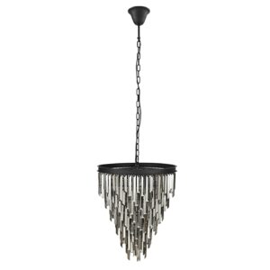 Kroonluchter CRYSTAL 50cm ijzer zwart glazen prisma's grijs - 44818