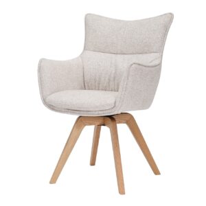 Draaistoel VOGUE, 360° draaibaar, met beige, gestructureerde stof en een naturel eikenhouten frame. - 47705