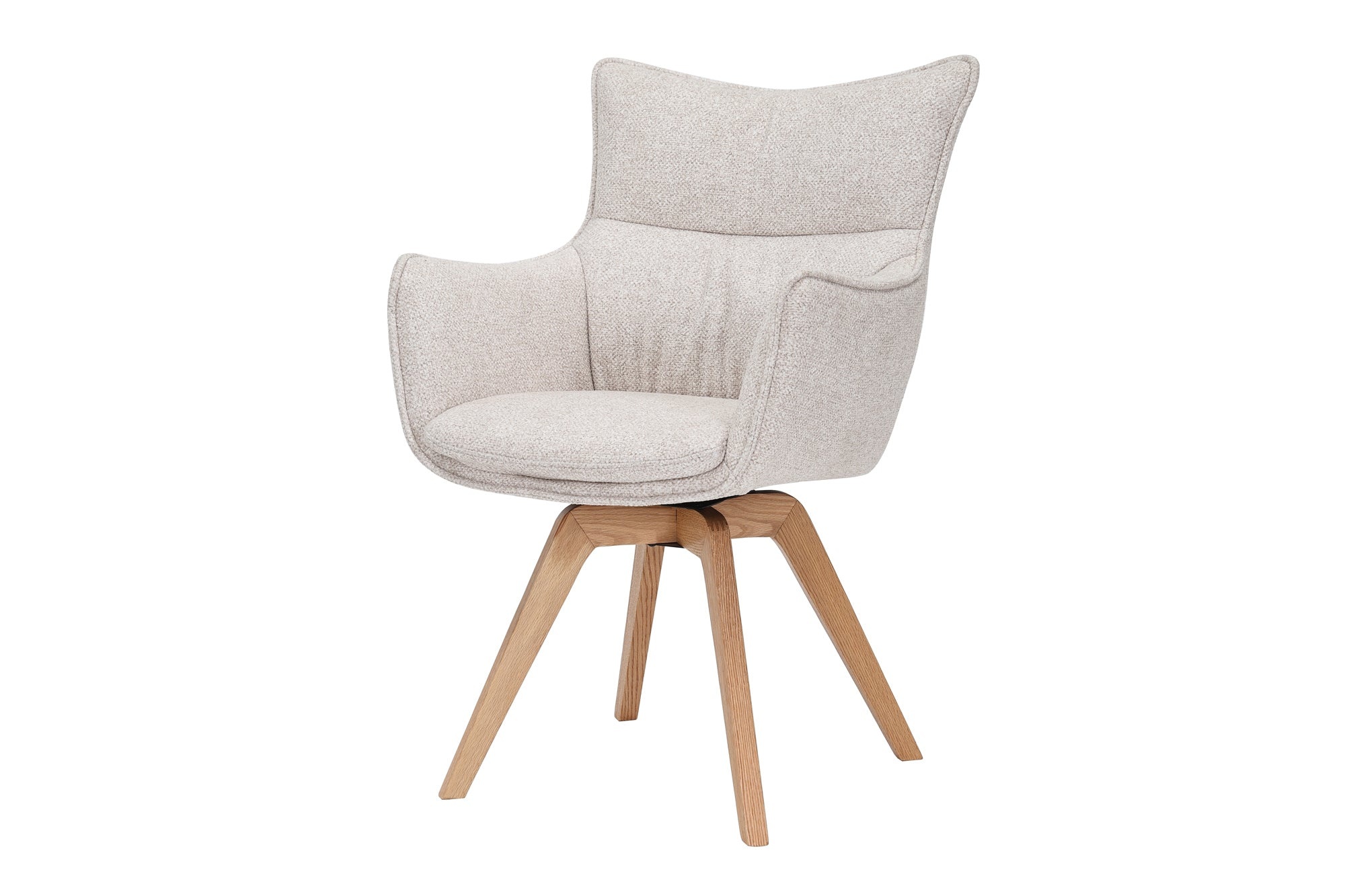 Draaistoel VOGUE, 360° draaibaar, met beige, gestructureerde stof en een naturel eikenhouten frame. - 47705